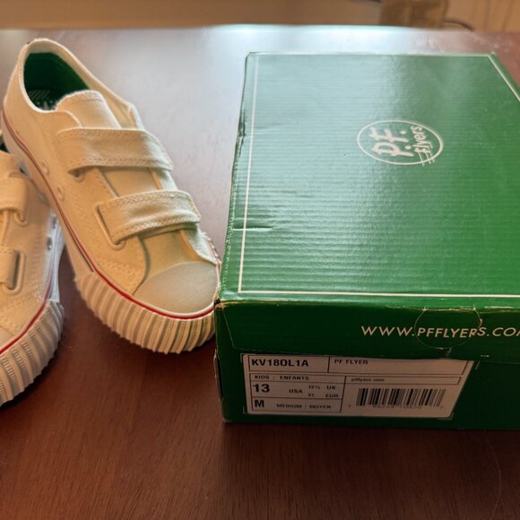 NWT PF Flyers Boy's Center Lo 3V White Canvas 13 Little Kid Hook and Loop Strap - Picture 6 of 8